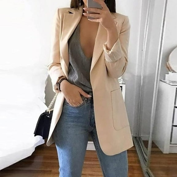 Brnmxoke Womens Casual Blazers Open Front Long Sleeve Lapel Collar Business Work Office Jacket Plus Size One Button Blazer Coat S-5XL