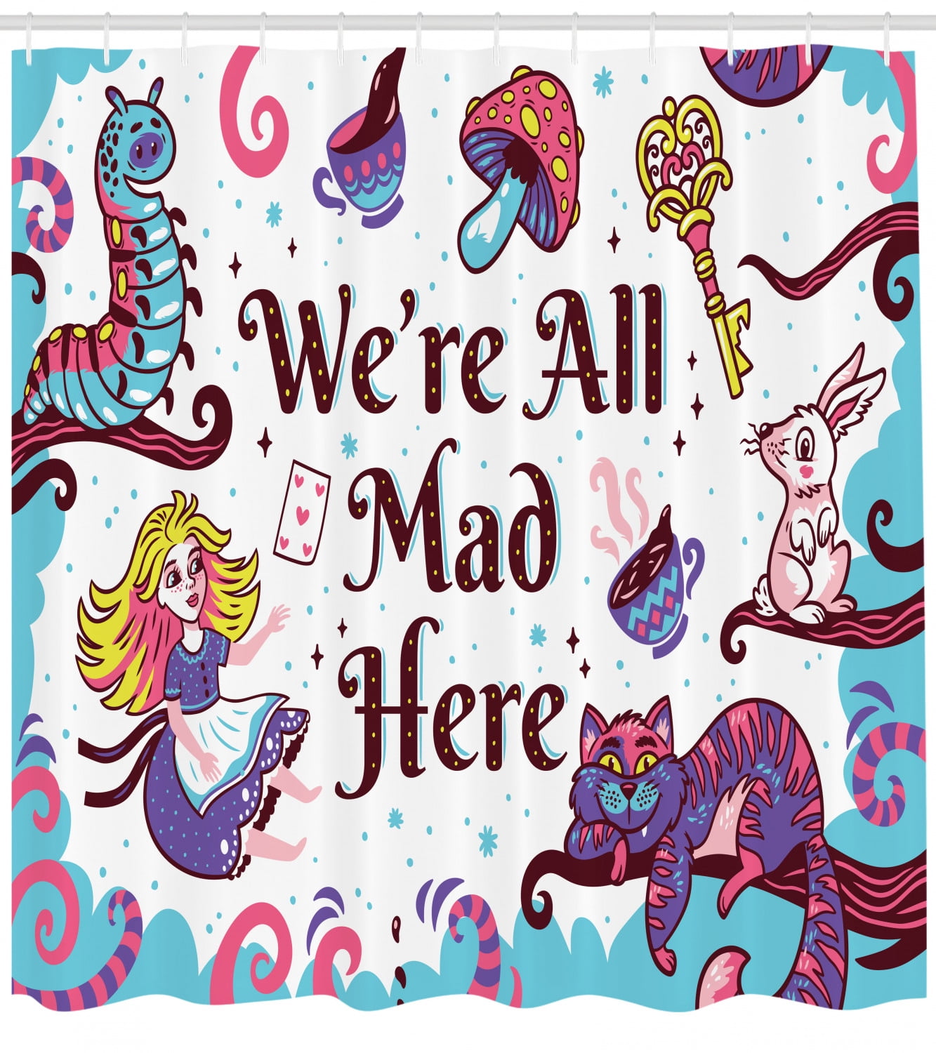 Were All Mad Here Funny Halloween Shower Curtain Cloth Fabric Kids Bathroom Decor Set with Hooks Waterproof Washable 72 x 72 inches