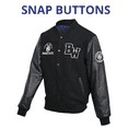 thumbnail image 4 of BLUE WELLFORD Harris Varsity Leather Jacket Men's Wool Body with Leather Sleeves Embroidered Badges Retro Bomber Style in Black, 4 of 6