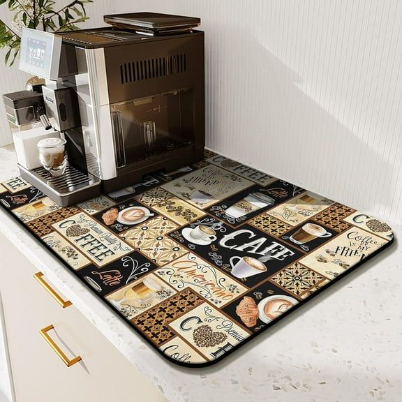 Fun Coffee Mat 19inx12in,Coffee Bar Mat for Countertops,Absorbent Hide Stain Anti-Slip Coffee Bar Accessories Fit Under Coffee Machine Mat,dish Drying Mats for Kitchen