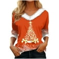 thumbnail image 2 of DPTALR T-shirt Bas Ajusté à Manches Longues pour Femmes, en Peluche, à Col en V, Patchwork, Imprimé de Noël, 2 of 6