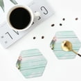 thumbnail image 4 of Yiaed Flowers And Turquoise Wooden Print Leather Coasters for Drinks - Cup Coasters Coffee Table Kitchen Table Bar, Home & Office Gifts Handmade Drink Coasters-Hexagon, 4 of 6