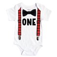 thumbnail image 2 of Lumberjack First Birthday Outfits Boy Red and Black BuffaloPlaid Black Bow Tie Cake Smash Set Noah's Boytique 12-18 Months, 2 of 3