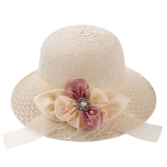 TRUBKH sunshade hats for women floppy hat Wide Brim Sun Hat Wide Brim Sun Straw Hat Packable Straw Fedora Panama with Band Straw Cap UV Protection Beach Gardening straw hats for women Beige One Size