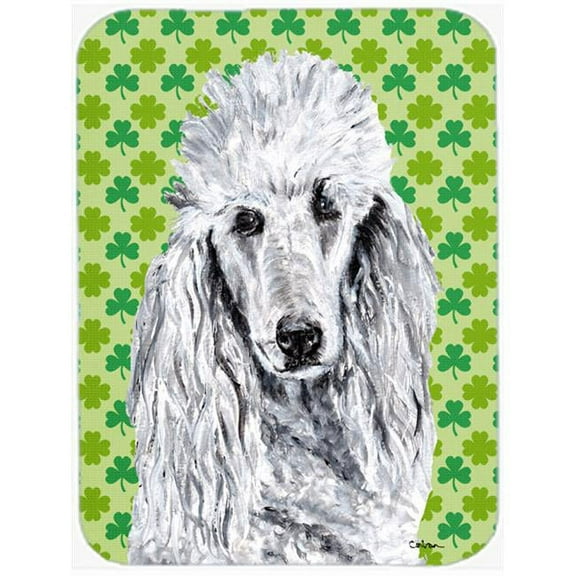 White Standard Poodle Large Size Lucky Shamrock St. Patricks Day Glass Cutting Board
