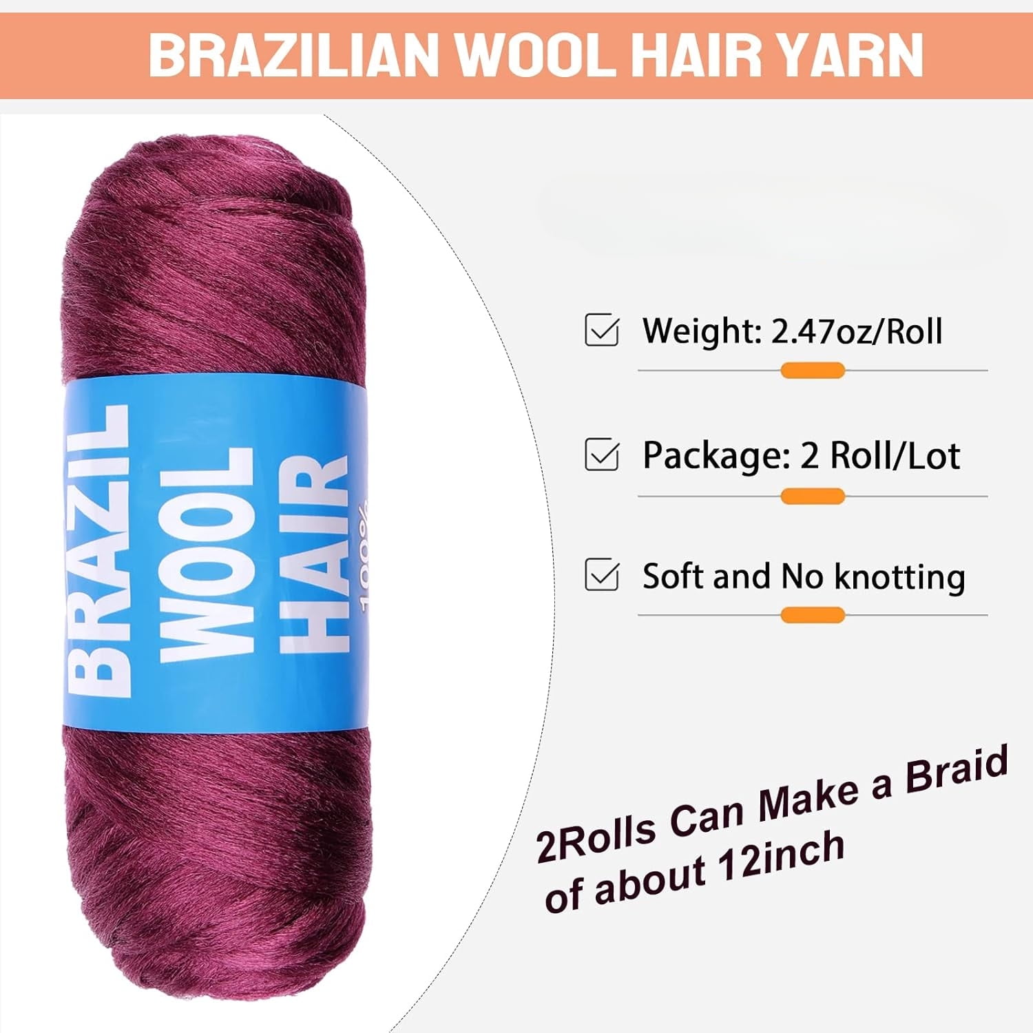 2/4/8 Rolls Brazilian Wool Hair for Braiding Acrylic Hand Knitting Wool Yarn for Soft Locs Crochet Hair Jumbo Braids Twist Braiding Hair Extensions
