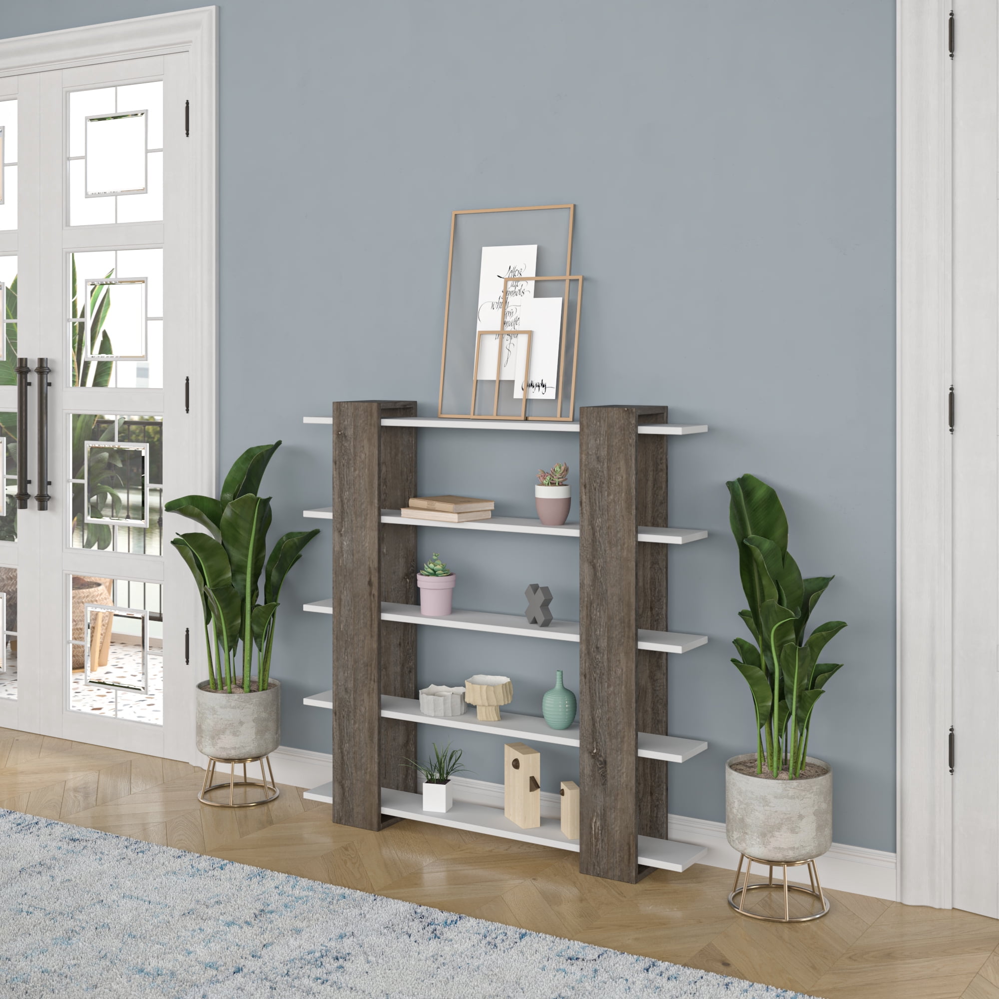 Ada Home Decor Sultan Multiple Tier Open Shelf Modern Bookcase, Walnut/White