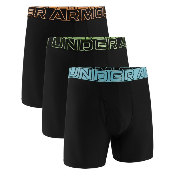 UNDER ARMOUR Hombre Calzoncillos, Paquete de 3 - Performance Tech Boxer Briefs Solid 6 in, elástico, unicolor Negro/Verde/Azul/Naranja M (Medium)