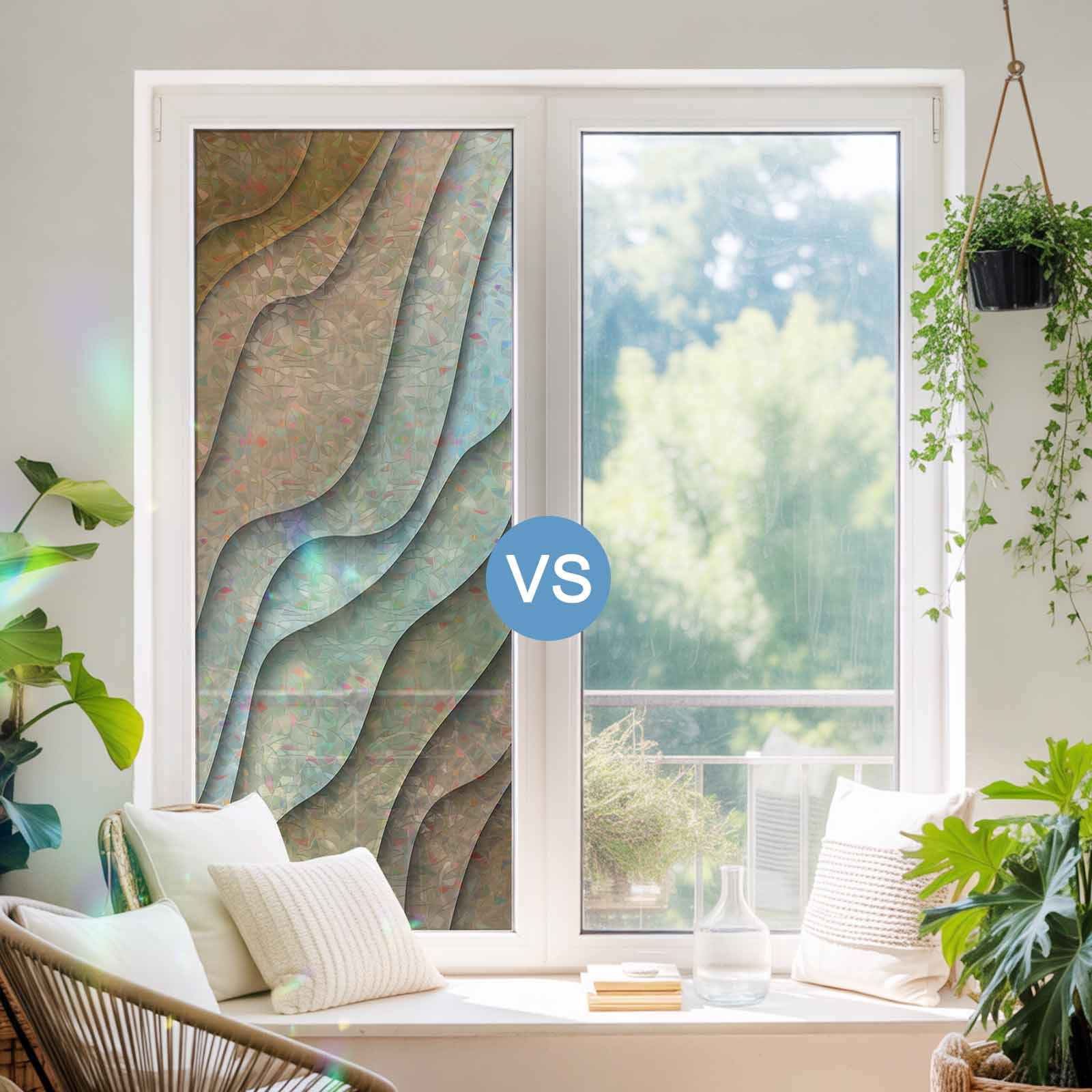 Brown Ombre Window Privacy Film Stain Glass,Reusable Decorative Rainbow Window Film,Modern Geometric Abstract Aesthetic Cream Static Cling Sun Blocking Stickers Decals Covers 17.7" x 39.3" (2pcs)