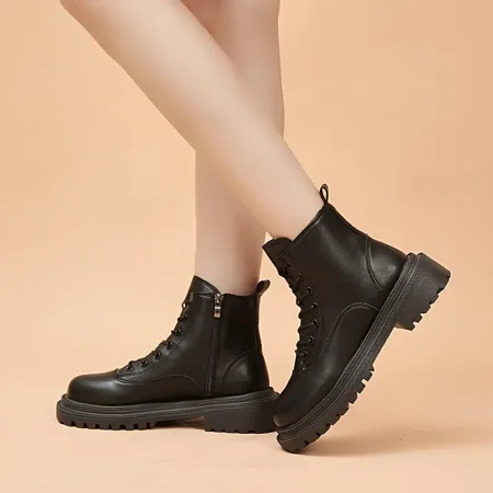 

Women‘s Thick-soled Platform Lace Up Combat Boots Zipper Fashionable Boots Women‘s Footwear