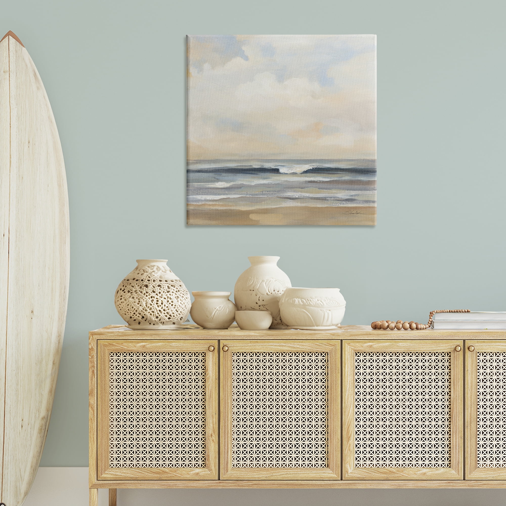Stupell Industries Misty Haze Shoreline Nautical & Beach Painting Wrapped Canvas Art Print Wall Art, 36 x 36