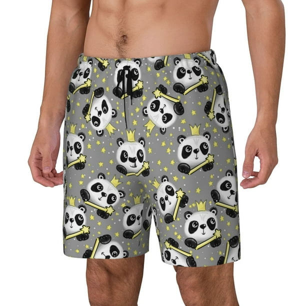 Balery Panda With Crown And Stars Bañador para hombre, shorts de playa de secado rápido con entrepierna y forro de compresión-Large