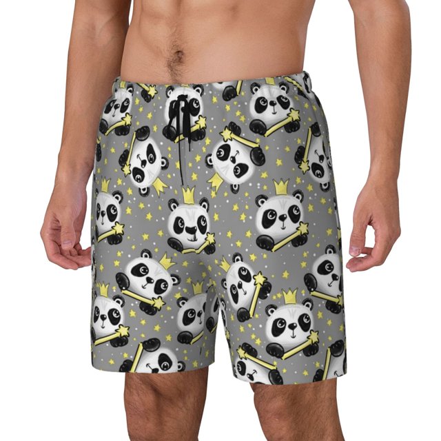 Fotbe Panda With Crown And Stars Traje de Baño para Hombre – Shorts de Natación de Secado Rápido con Forro y Bolsillos-XX-Large