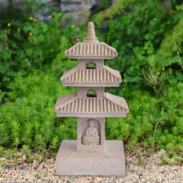 Escultura de linterna de pagoda de resina para decoración de jardín al aire libre, grande, moderna y ornamental. Gris claro