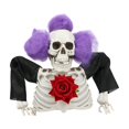 thumbnail image 2 of Halloween Decoration, Clown Skeleton, Torso Skeleton, Groundbreaker Prop, 10X9 Inch Light-Up Half-Body Skeleton with Purple Clown, Fake Red Rose for Spooky Party Display, 2 of 9