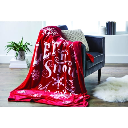 Better Homes & Gardens Oversized Velvet Plush Throw Blanket, 50" x 70", "Let It Snow" Sentiment