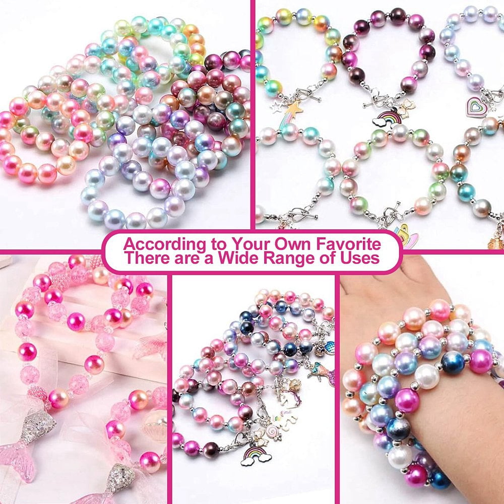 Rainbow ABS Plastic Imitation Pearl Beads Gradient Mermaid Pearl Beads Round Mixed color 4~10x3.5~9mm Hole: 1.2~1.6mm 2920pcs/box ABS Plastic