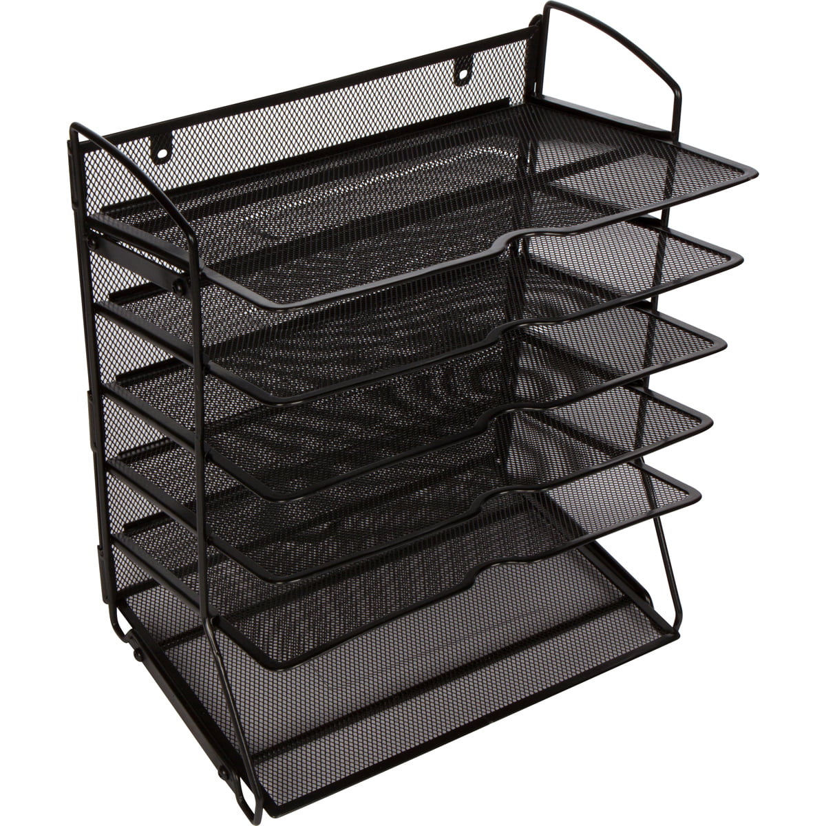 Mesh Desktop or Wall Mounted Document Tray Organizer 6 Tier Black Metal Wire Mesh File Holder