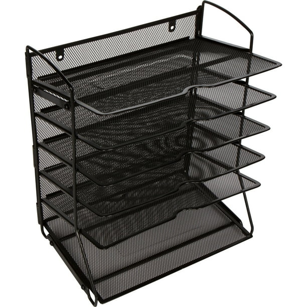 Mesh Desktop or Wall Mounted Document Tray Organizer 6 Tier Black