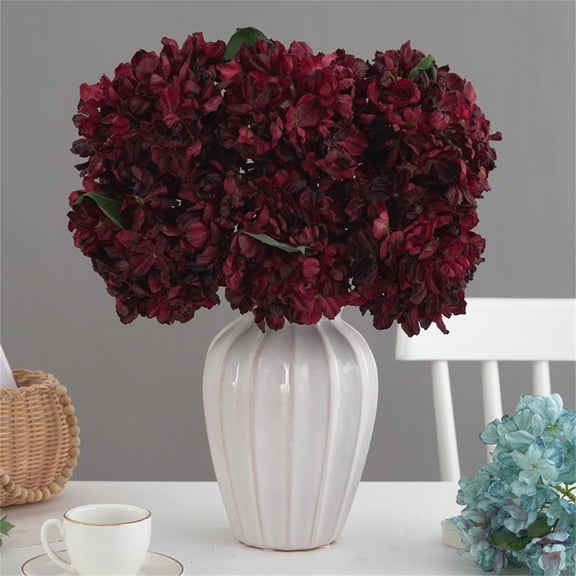 Delicate Hydrangea Artificial Flowers Bouquet, Vintage Faded Edge Silk Blossoms, Milk White Wedding Decoration Centerpiece for Home and Reception Table