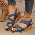 thumbnail image 2 of Wedge Dressy Sandals for Women 2025 Summer Fashion Casual Leather Peep Toe Platform Heeled Dress Work Sandals, 2 of 7