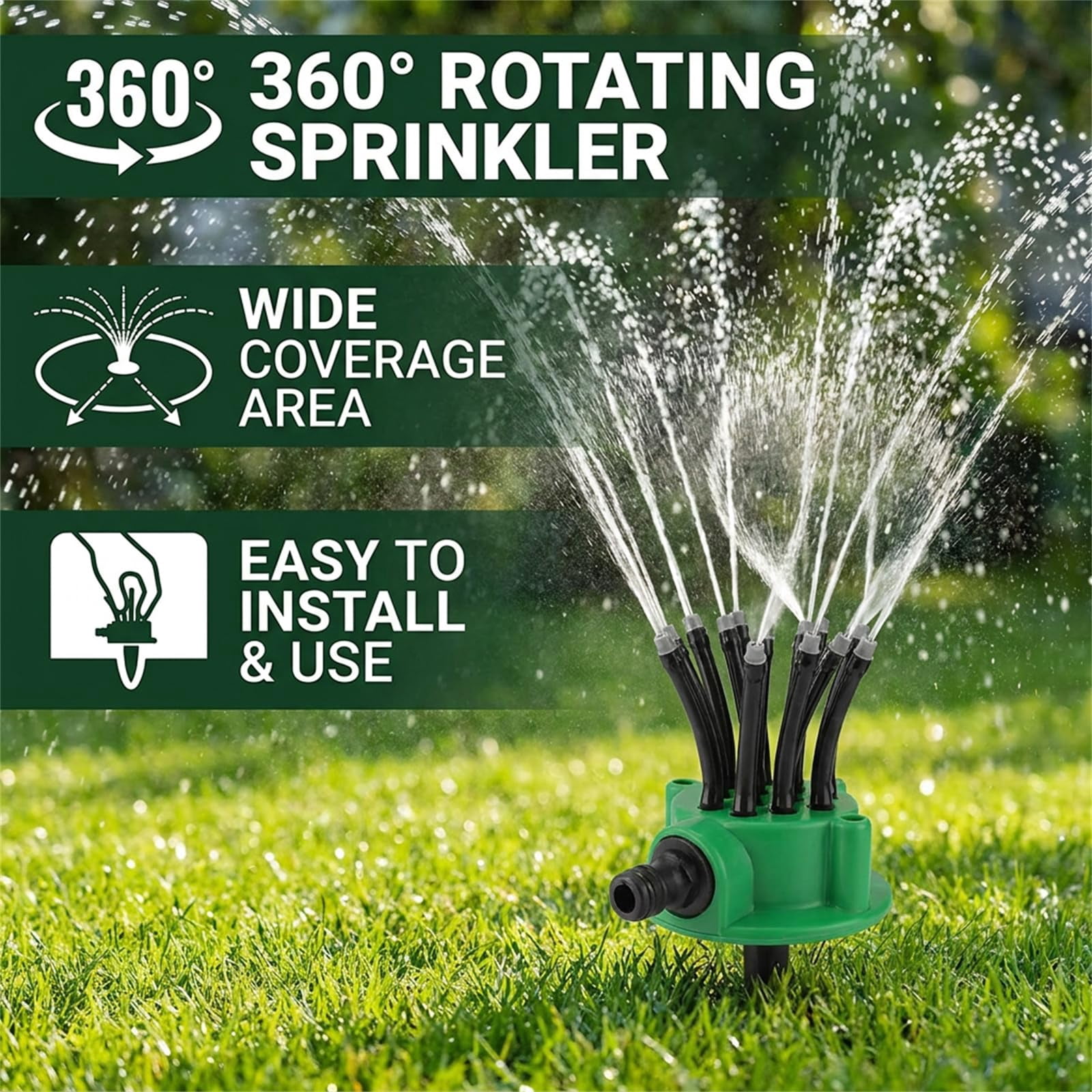 360° Coverage Precision Garden Irrigation Sprinkler, Multidirectional Lawn Sprinkler,Automatic Rotating Lawn Sprinkler, Watering Gardening Tools