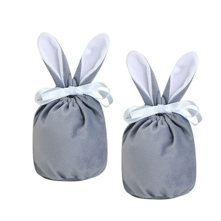 2PCS Cute Wedding Birthday Party Valentine Easter Bunny Bags Candy Bags Gift Packing Bag Easter Rabbit DARK GREY