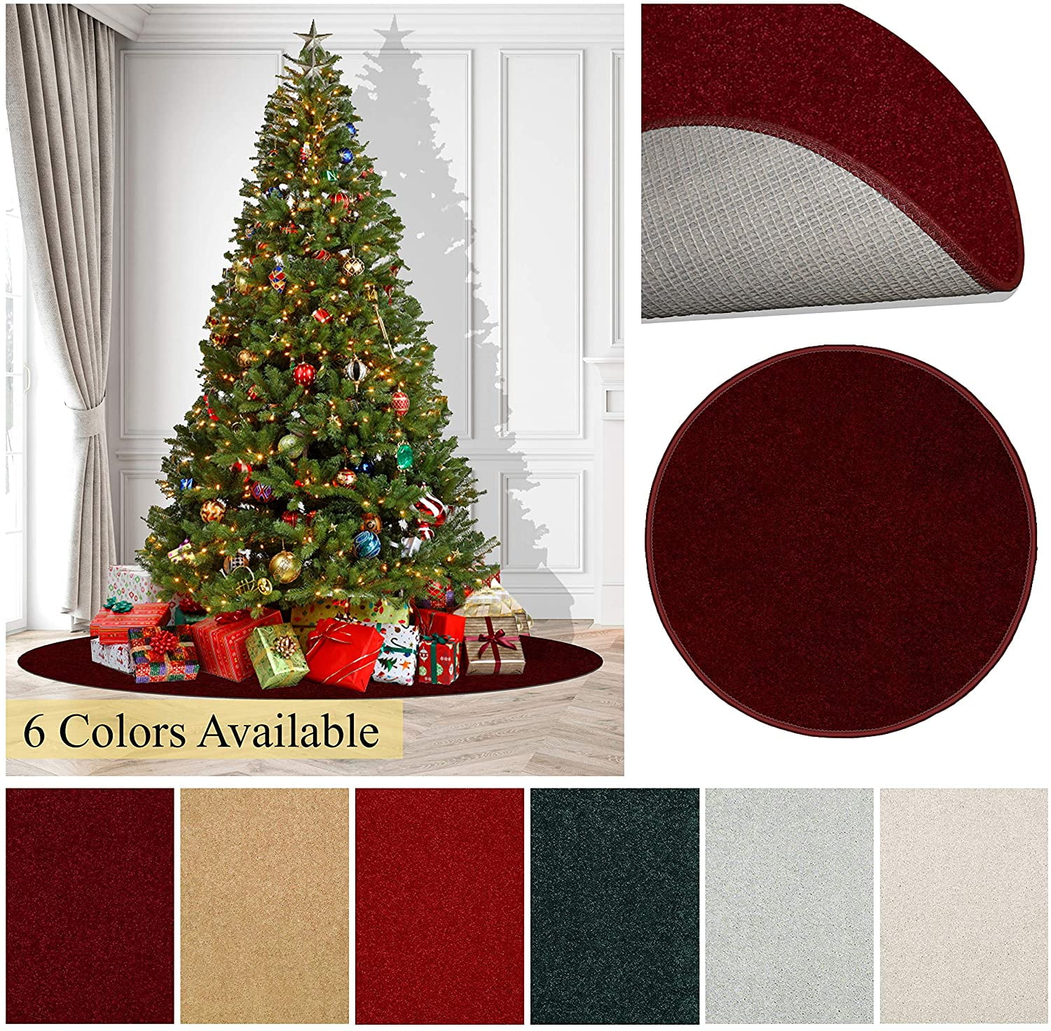Super Soft Area Rugs Christmas Knot Red Ribbon Pine Tree Branch Plush Round Mat Pad for Bedroom Living Room Dorm Durable Indoor Cozy Carpets Play Rug 3' Diameter 