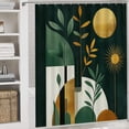 thumbnail image 5 of 4Pcs Shower Curtain Set with Rugs Bath Mat U-Shaped Floor Mat Toilet Lid Oval Rug Green Boho Abstract Retro Mid Century Durable And Waterproof Mid Century Green Tropical Leaves Decorative, 5 of 8