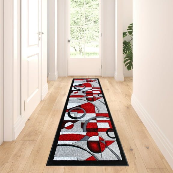 Masada Rugs High Quality Hand Carved Area Rug Modern Contemporary Red Grey White Black (2 Feet 8 Inch X 10 Feet) Runner