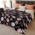 thumbnail image 3 of Pink Pumpkins Fall Fleece Throw Blanket for Couch, Autumn Thanksgiving Botanical Black Microfiber Flannel Blanket for All Season, Lightweight Soft Throw Blankets for Women, Girls, Adults, 50"x80", 3 of 9