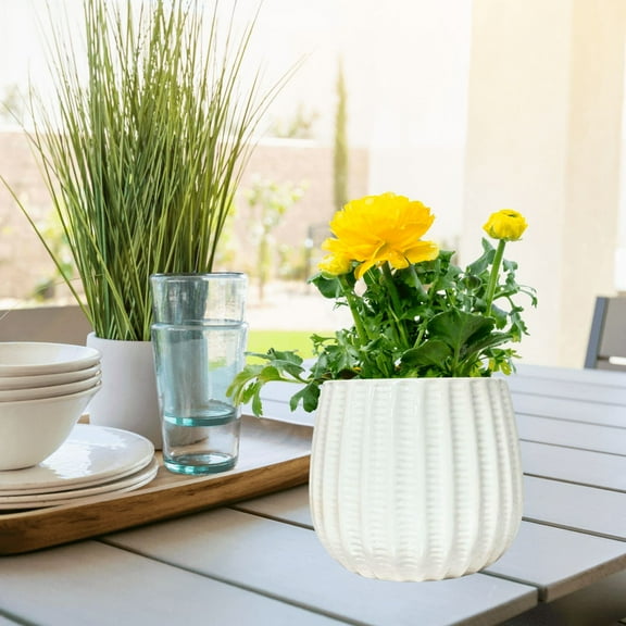 Admired by Nature ABN5E208-CRM 5.5' Ceramic Flower Planter, Ceramic Pot Planter, Plant Home Dcor, Cream