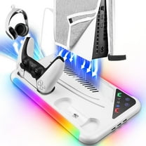 Cooling Station Stand Compatible with PS5/PS5 Slim Console Disc/Digital with Cooling Station and Controller Charging Station Dust Cover