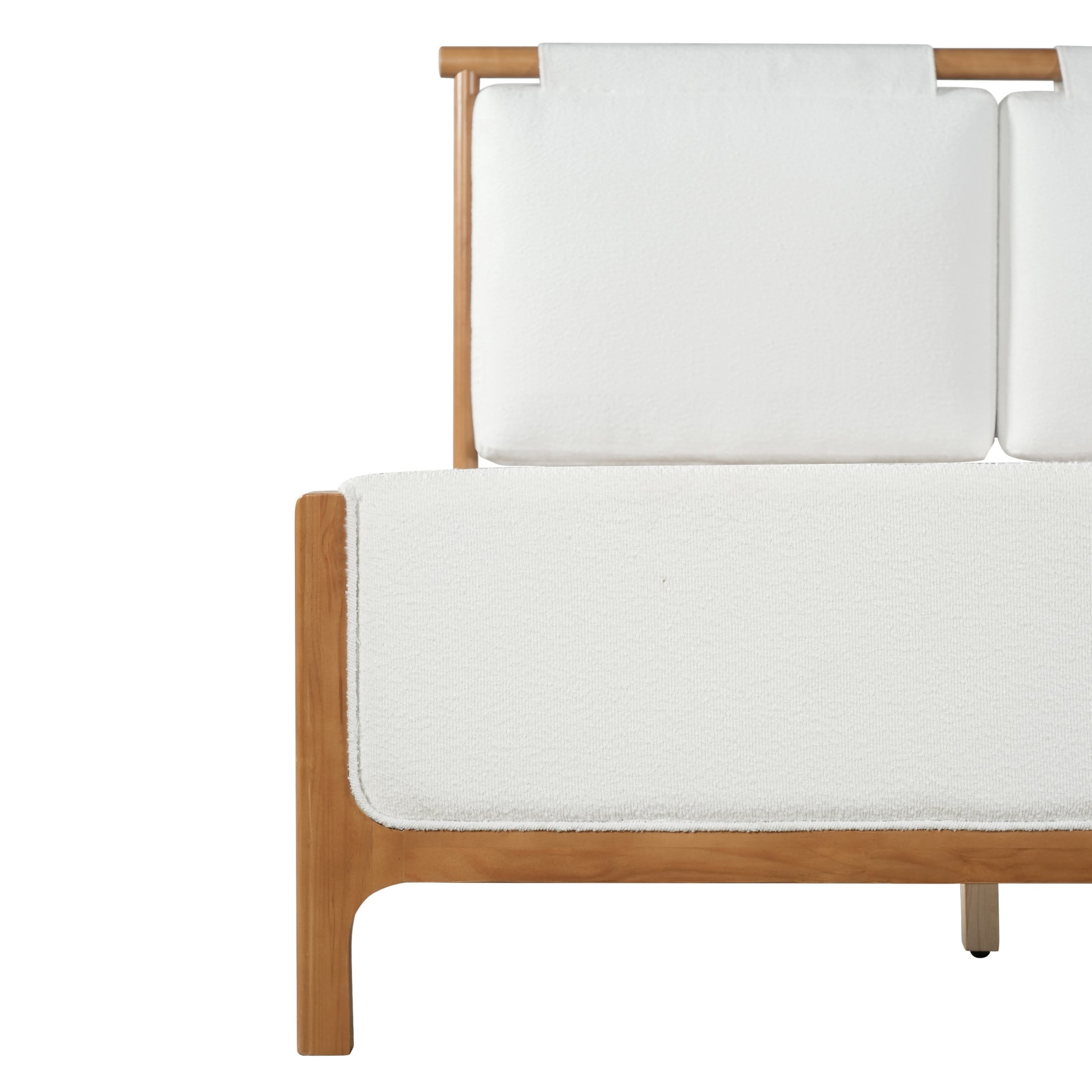 Christopher Knight Home Queen Platform Bed with White Upholstered, Wood Frame, Natural Finish