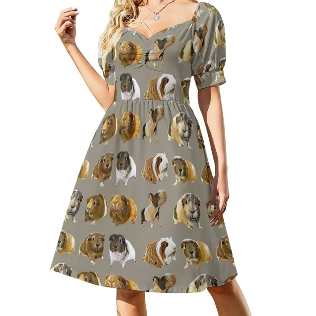 Vestido de noche de manga corta con variedad de cobayas grises, vestido largo de verano para mujer, falda de verano para mujer