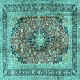 thumbnail image 1 of Ahgly Company Indoor Square Medallion Turquoise Blue Traditional Area Rugs, 5' Square, 1 of 4