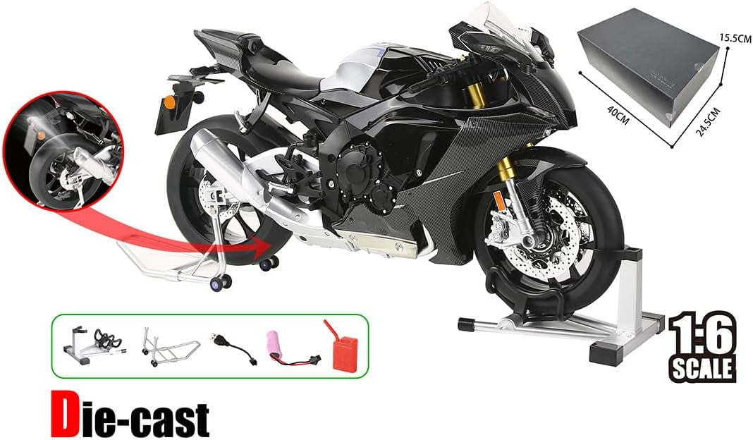 1/6 Scale Alloy Dynamic RC Motorcycle, Realistic Simulation RC Dirt Bike with Ignition System, Smoke Spray, Light & Sound, Sports Style Collectible Gift