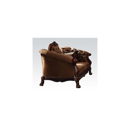 HomeStock Eclectic Elegance Loveseat w/5 Pillows Golden Brown Velvet & Cherry Oak
