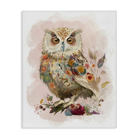 Stupell Industries Owl & Wild Blooms Animals & Insects Painting Gallery Wrapped Canvas Art Print Wall Art, 16 x 20