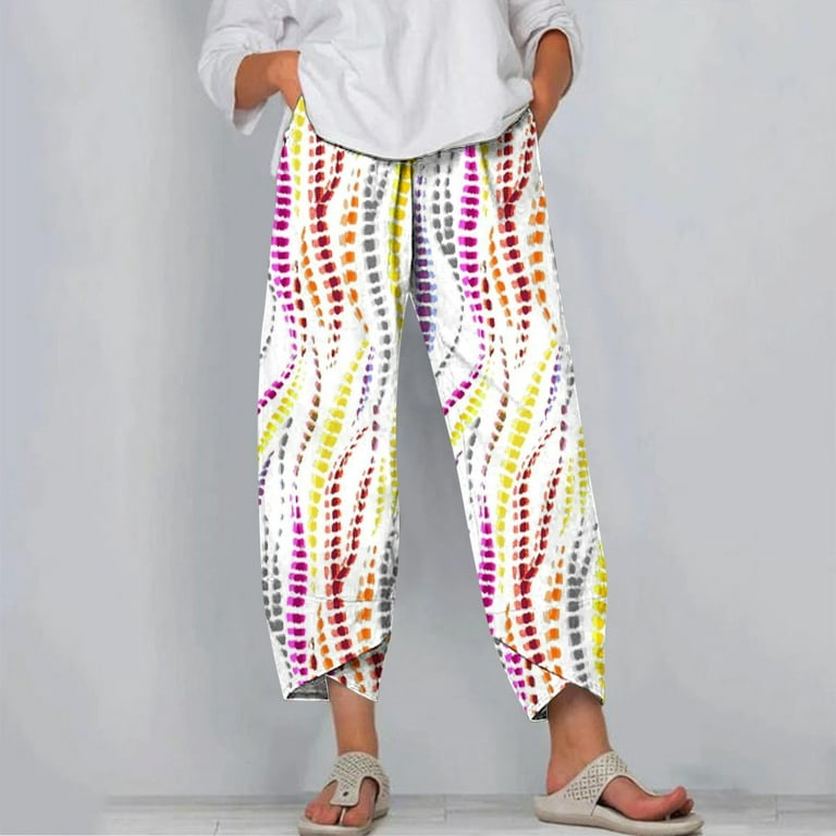 Rainbow Pants Striped Hippie Festival Yoga Straight Leg Pockets Comfy  Cotton