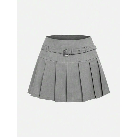 Women's Solid Color Snap Button Design Pleated A-Line Skort, Collegiate Style Summer
