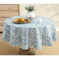 Home Bargains Plus Blue Grapevine Print 70 inch Round Vinyl Tablecloth with Flannel Backing