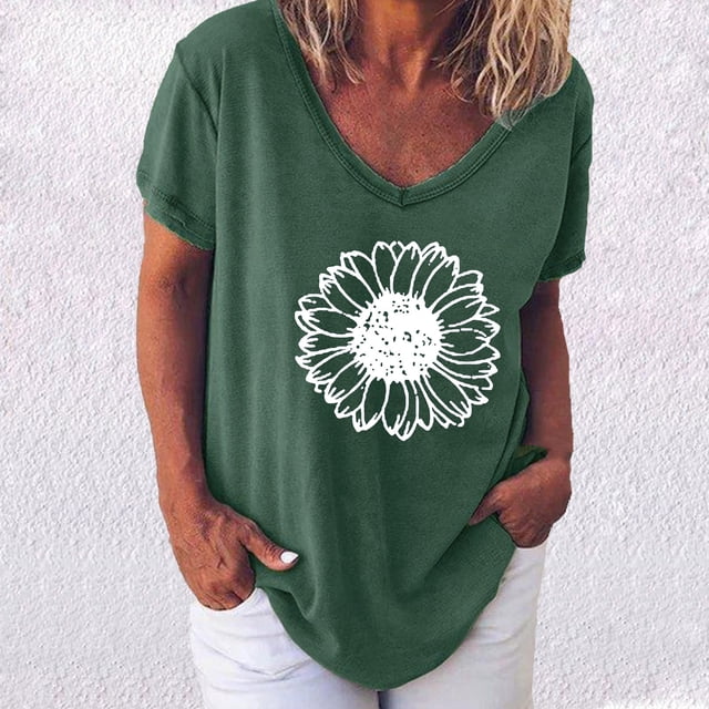 Puntoco Mujeres Moda Casual Impresión Camisas Manga Corta Suelta Tee tops Blusa Puntoco Puntoco-441