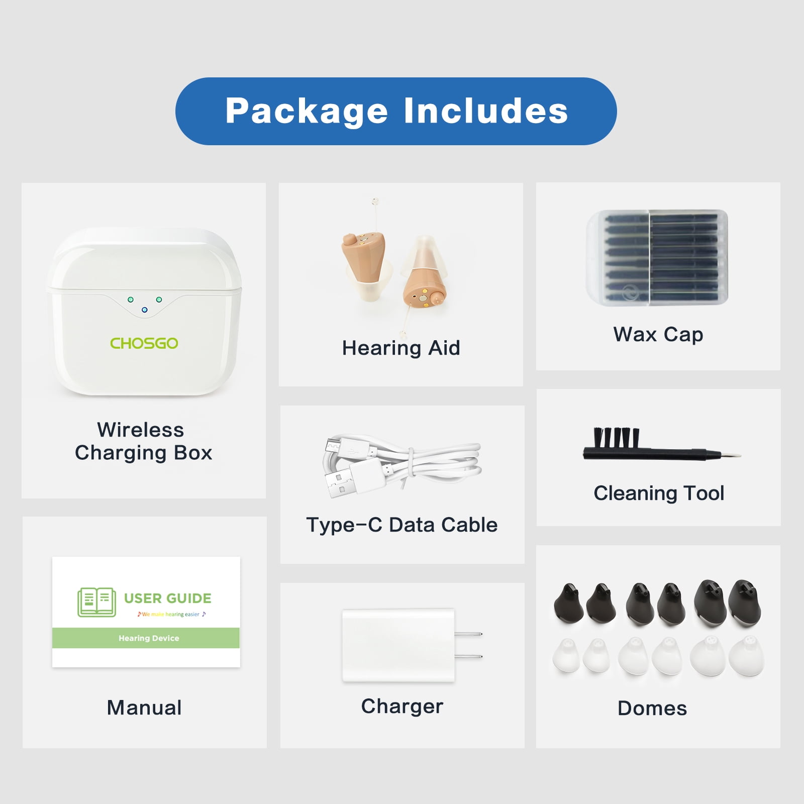Advanced SmartR Smallest Hearing  Aids with Noise Cancelling,Completely-in-the-Canal Hearing Aid with Portable Charging Case,1 Pair,CHOSGO
