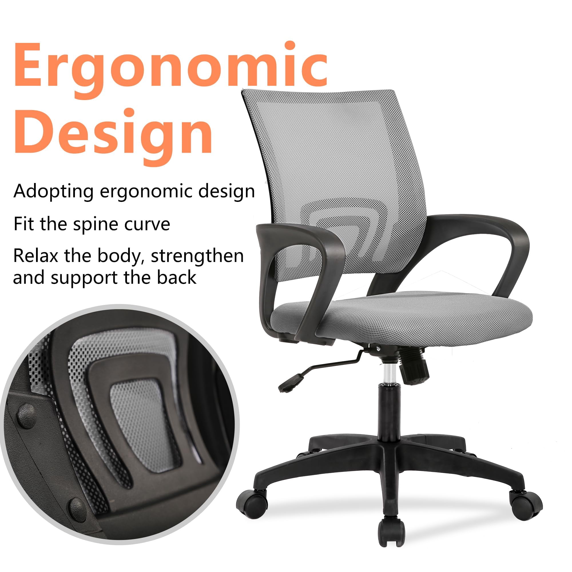 YRLLENSDAN Conference Room Chair Mesh Office Chair with Wheels Rolling Desk Chair with Arms Mesh Computer Chair for 250lb Adults Study Chair Adjustable Height,Gray
