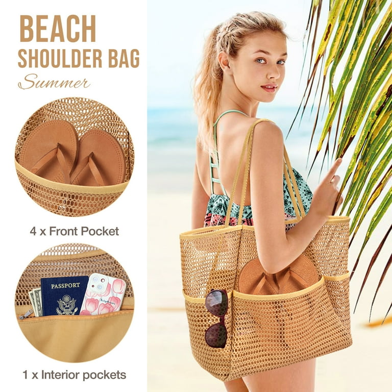 KPX Mesh Beach Bag, Sandproof, Waterproof - Large Foldable KPX Mesh Beach Bag, Sandproof, Waterproof - Large Foldable