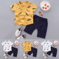 thumbnail image 5 of Gerichy Toddler Baby Boy Clothes Shorts Set Dinosaur Print Shirt Short Sleeve Button Down Top Solid Shorts Summer Outfit Feather Feather T Shirt Tops Shorts Pants Outfits Set Boys' Suit, 5 of 5