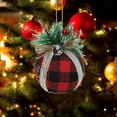 thumbnail image 2 of 3PCS Christmas Plaid Ball Ornaments Burlap Foam 3.93'' Black & Red Buffalo Plaid Fabric Ball Ornaments with Pine Cones and Greenery, Plaid Christmas Tree Hanging Ball Ornaments Festive Decoration, 2 of 9