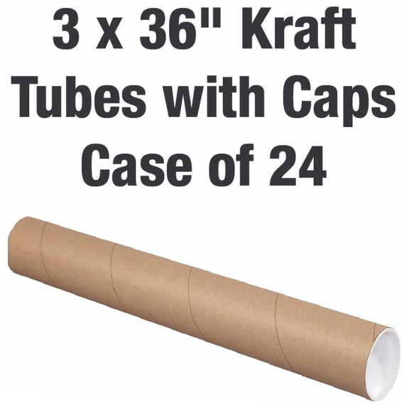 3 x 36 Kraft Tubes with Caps Case of 24