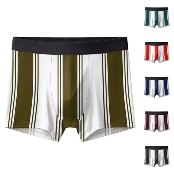 Underwear for Men Striped Ice Silk Boxer Briefs Breathable Quick Dry Stretch Colorblock Mens Boxers Soft Waistband Lightweight Shorts Dark Green S